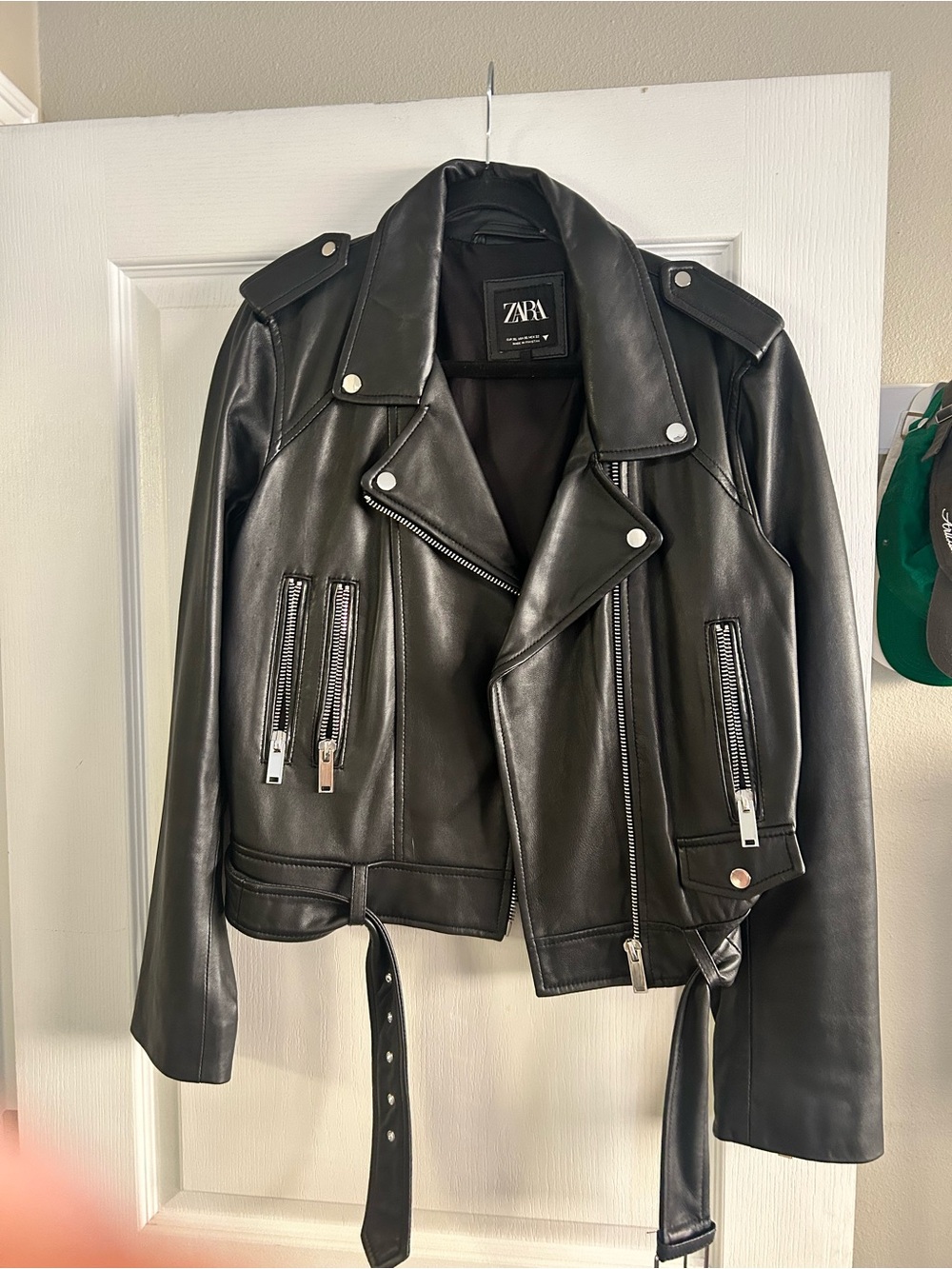 Zara 100% leather moto biker jacket
